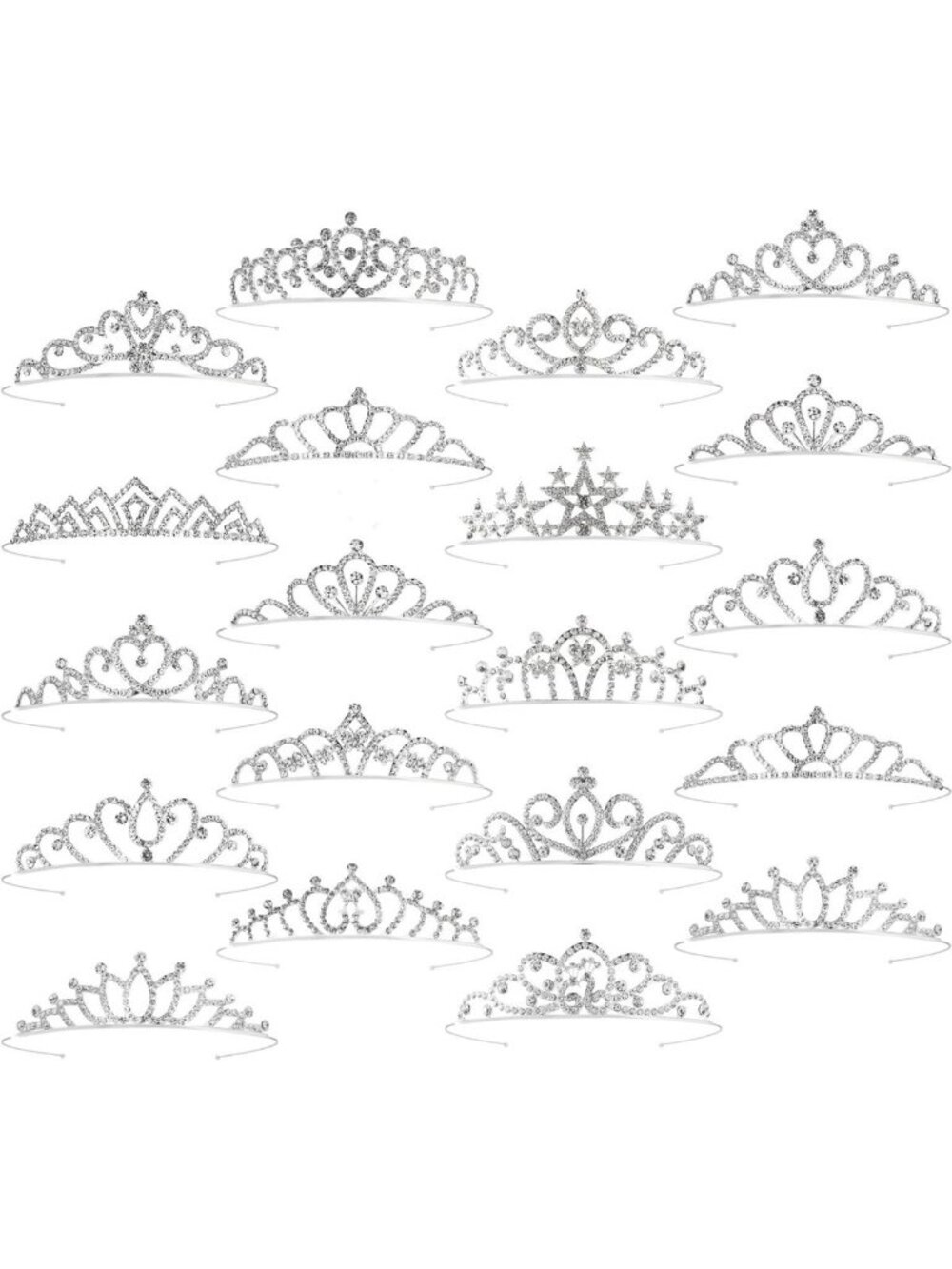 20 Pcs Silver Tiaras & Crowns for Women & Girls - Princess Headbands for